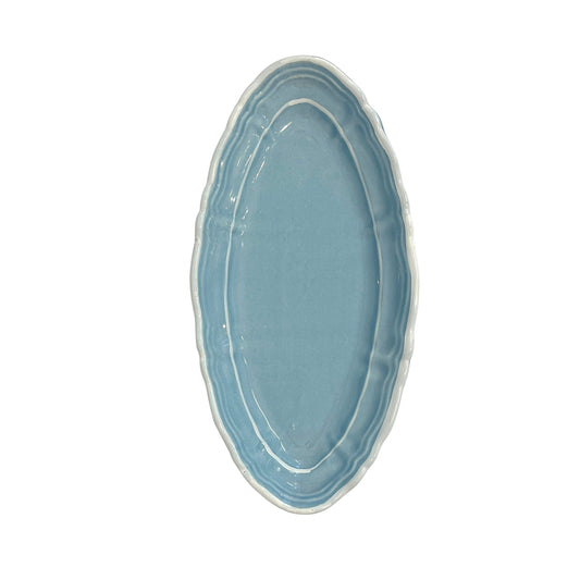Vacanza Small Ceramic Scalloped Oval Plate, Blue